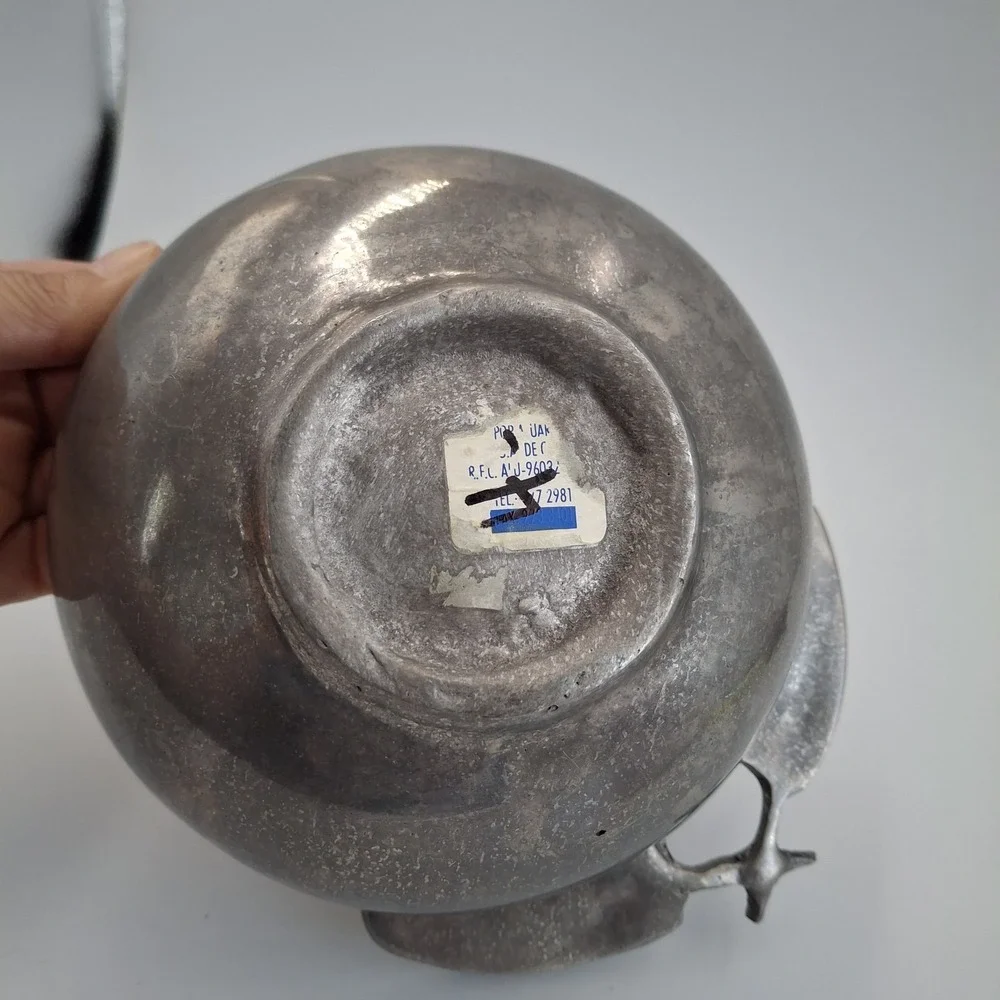 Vintage Mexican Pewter Chili Pepper Handle‎ Bowl Poma-Uar Mexico Silver Tone 6